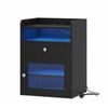 Advwin Bedside Table Acrylic Door With with Charging Station & LED Light, Black