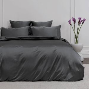 Bedding Co. Quilt Cover Set 100% Mulberry Silk 22 Momme Dark Grey King
