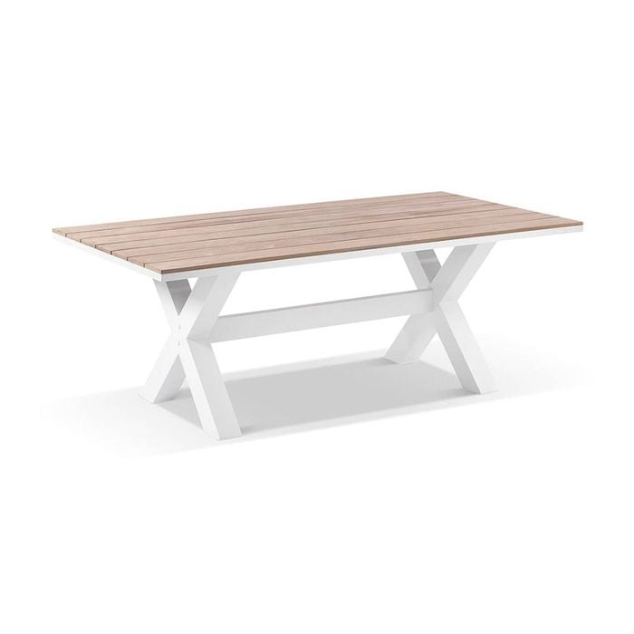 Kansas 2m Outdoor Teak Timber And Aluminium Rectangle Dining Table White