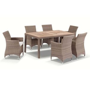 Outdoor Sahara 6 Seater Teak And Wicker Dining Setting