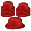 12x GLITTER BOWLER HAT Fancy Party Plastic Costume Cap Fun Dress Up Sparkle BULK Red