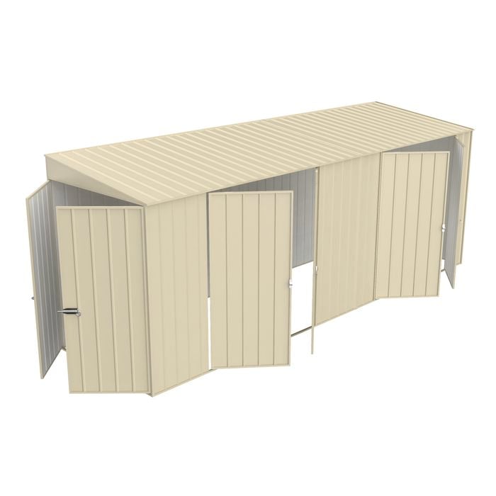 Build-a-Shed 1.5 x 5.2 x 2.0m Cream Skillion Double Plus Double Hinged Side Doors Shed