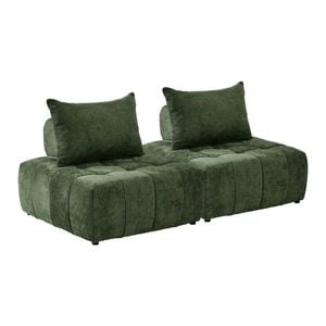 Oikiture 2x Chenille Modular Sofa Floor Lounge Chair W/pillow Tofu Armless Green