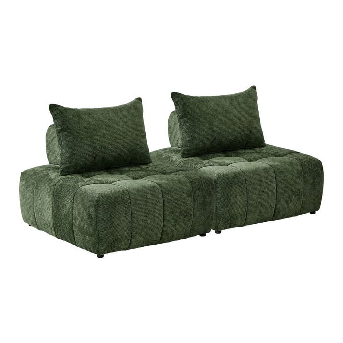 Oikiture 2x Chenille Modular Sofa Floor Lounge Chair W/pillow Tofu Armless Green