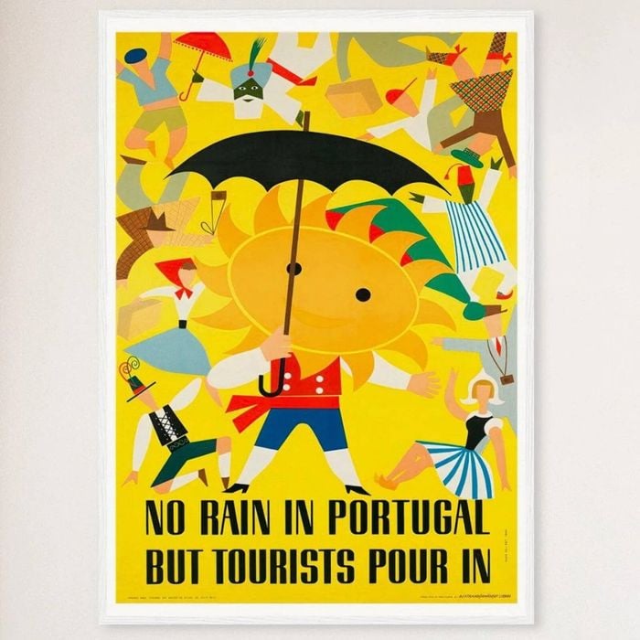Galrie Charming Vintage Travel Poster of Portugal: No Rain But Tourists Pour In Artwork, White Frame, A2 42 x 60cm (16 x 24inch)