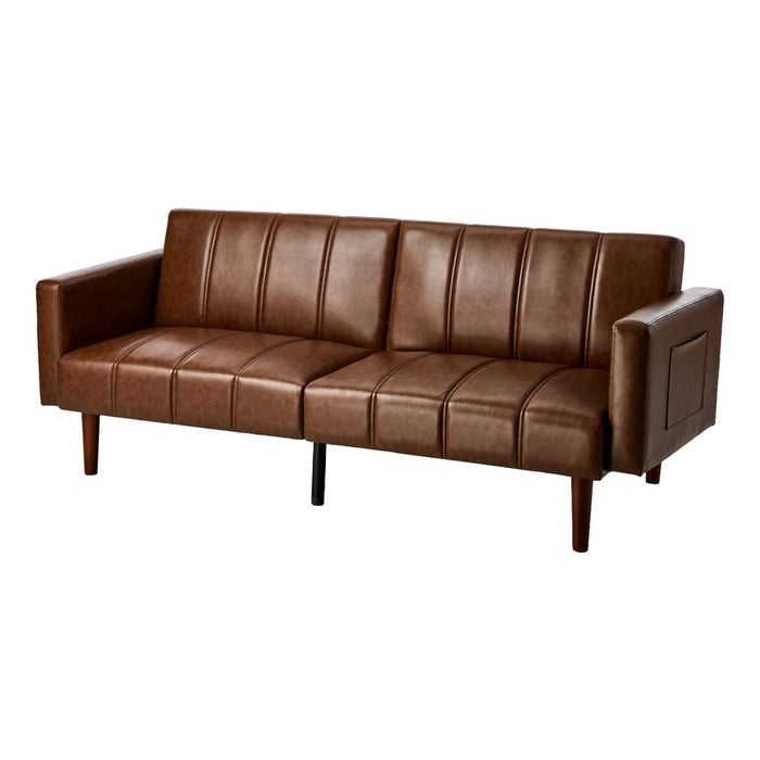 Oikiture 3 Seater Sofa Bed Sleeper Futon Faux Leather Brown