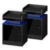 Oikiture Set of 2 Bedside Table LED Nightstand USB Charging Station Black