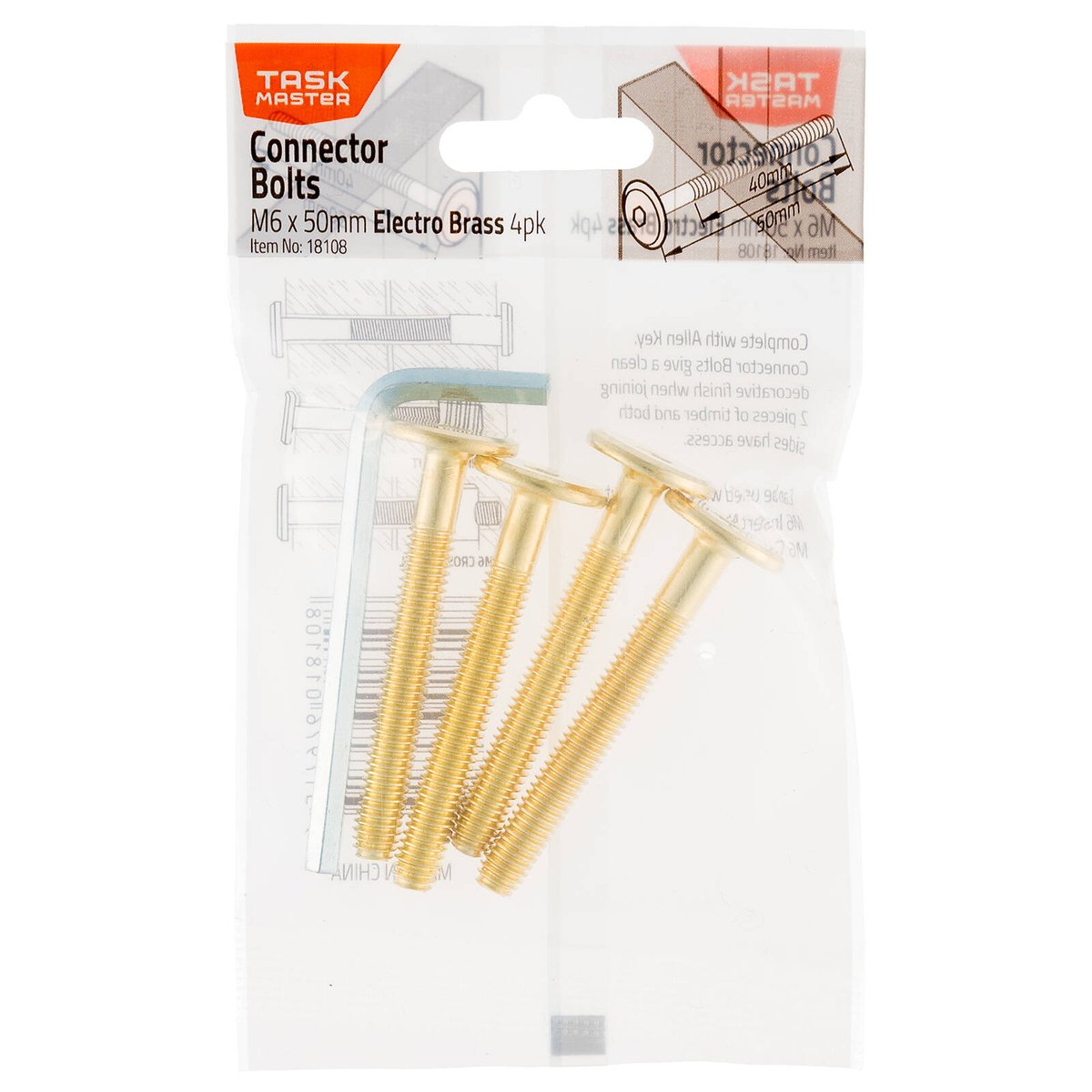 Taskmaster M6 x 50mm Electro Brass Connector Bolts - 4 Pack - Bunnings ...