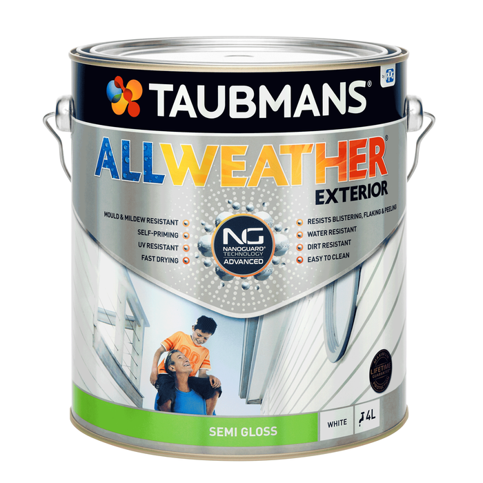 Taubmans 4L White Semi Gloss All Weather Exterior Paint