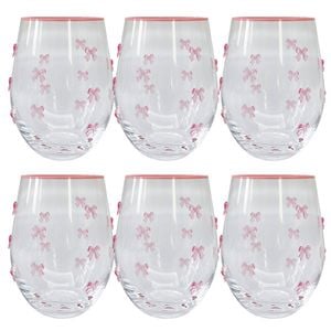 6PK Urban Kaya Bows Stemless Wine Drinking Glass 520ml 12cm Pink
