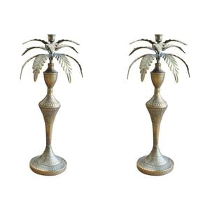 2PK LVD Metal 48.5cm Extra Large Palm Pillar/Stick Candle Holder - Brass