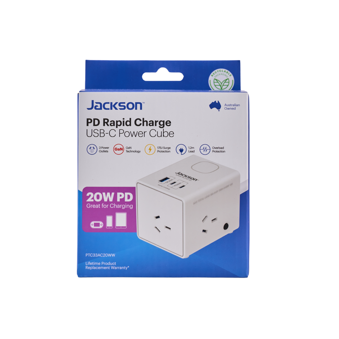 Jackson 3 Outlet Power Cube W USB 1A/2C PD20W White