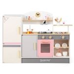 Costway Kids Pretend Play Kitchen Wooden Toy Set Kitchen Cooking Sink Playset Pink