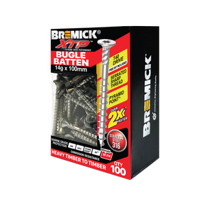 Bremick XTP 14g x 100mm T40 Stainless Steel 316 Black Bugle Batten - 100 Pack