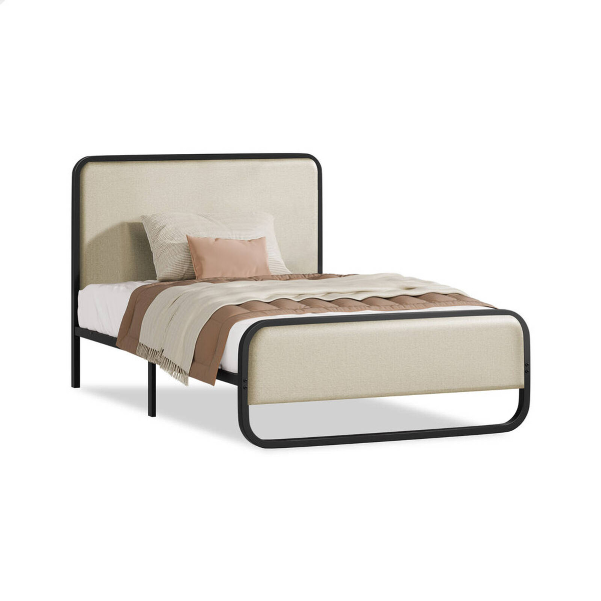 ALFORDSON Bed Frame Single Size Metal Beige Fabric Platform - Bunnings ...