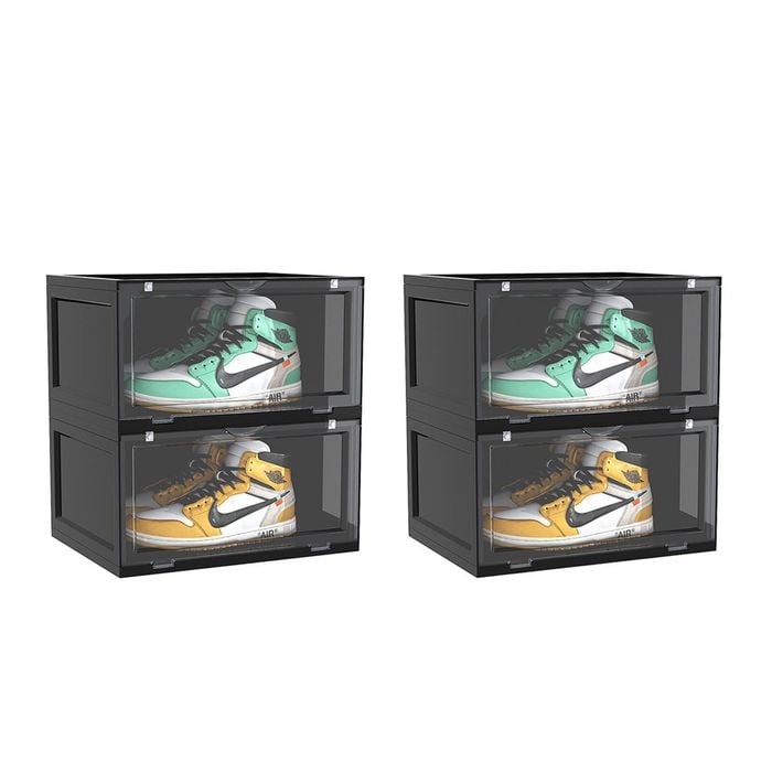 Soga 2x 2-tier Black Shoe Organiser Stackable Folding Storage Box Magnetic Door