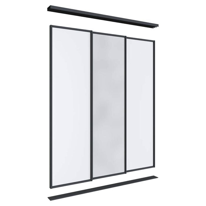 Lugna 2100 x 1800mm Black 1 Mirror 2 Melamine Wardrobe Triple Sliding Doors