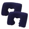 Catzon 2 Pcs Inflatable U-Shaped Pillow Flocked Fabric-Dark Blue