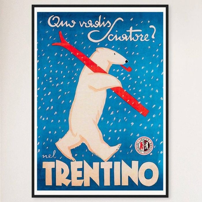 Galrie Trentino Polar Bear Vintage Ski Advertising Poster for Home Decor, Black Frame, A1 60 x 84cm (23 x 33inch)