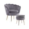La Bella Shell Scallop Grey Armchair Accent Chair Velvet + Round Ottoman Footstool