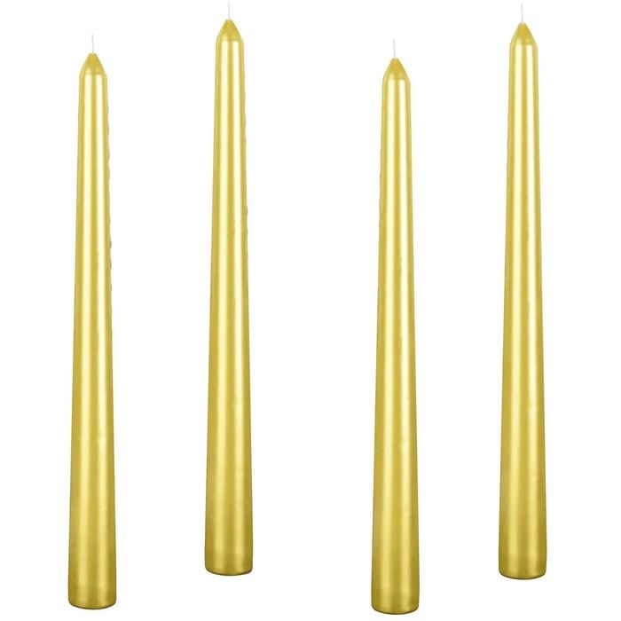 4x Tapered Dinner  Unscented Taper Wedding Candle 25cm in Metallic Gold