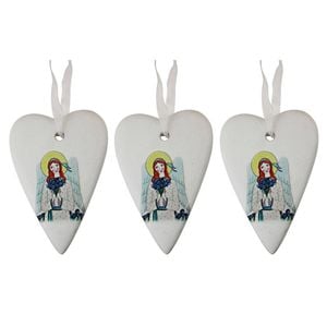 3x Ceramic Hanging 8cm Gift Tag Heart Love & Light Ornament w/ Hanger Home Decor
