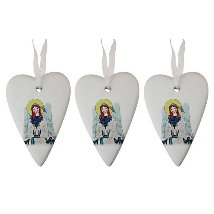 3x Ceramic Hanging 8cm Gift Tag Heart Love & Light Ornament w/ Hanger Home Decor