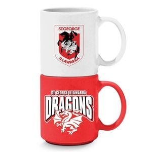 Nrl Stackable Mug - St George Illawarra Dragons - Set Of 2 - Coffee Cup - 305ml
