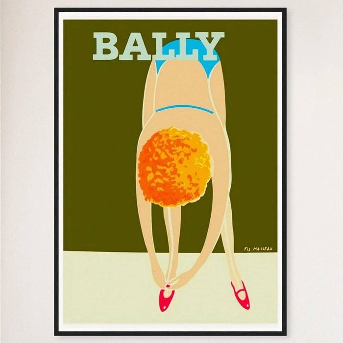 Galrie Bally Shoes 1980 Vintage Advertising Poster by Pierre FixMasseau for Home Decor, Black Frame, A3 30 x 42cm (12 x 16inch)