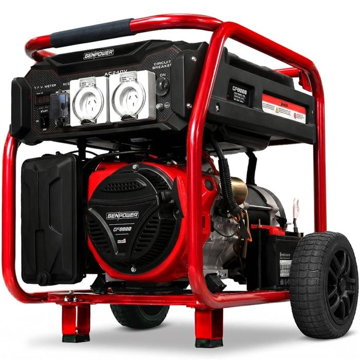 GENPOWER 8kW Peak 7kW Rated Generator, 2 x 15A, 25L Tank, RCD, 445cc Engine, Single-Phase, Electric/Recoil Start, AVR, 40A RCBO