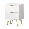 Oikiture Bedside Table 2 Drawers Gold Metal Nightstand White