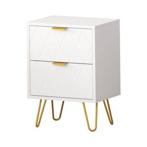 Oikiture Bedside Table 2 Drawers Gold Metal Nightstand White