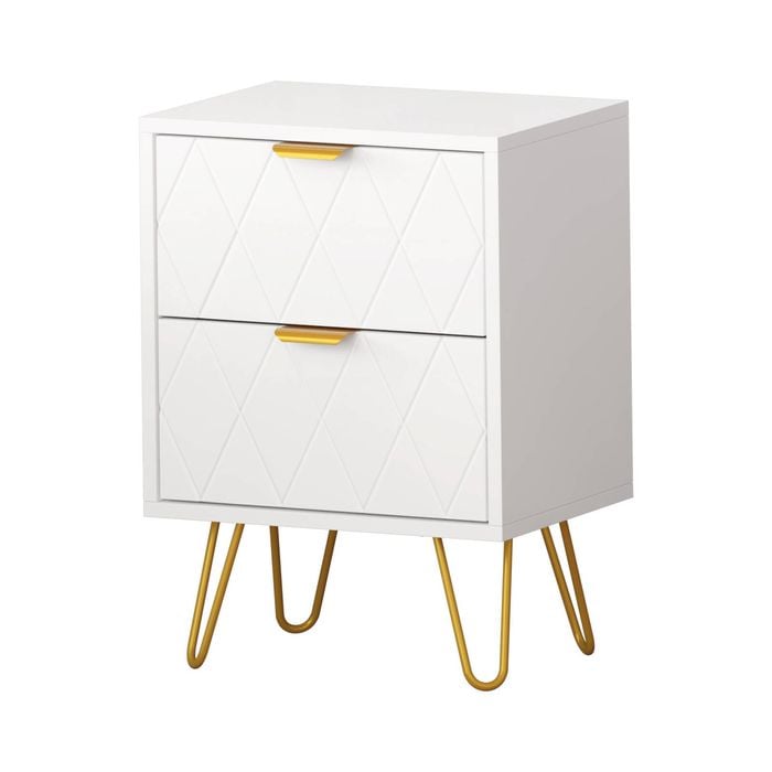 Oikiture Bedside Table 2 Drawers Gold Metal Nightstand White