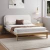 Oikiture Wooden Pine Bed Frame With Boucle Upholstery Queen