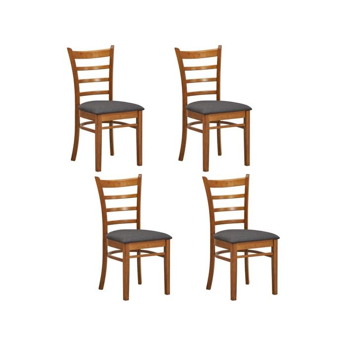 Linaria Dining Chair Set of 4 Crossback Solid Rubber Wood Fabric Seat - Walnut