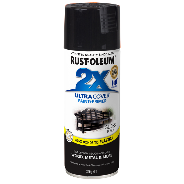 Rust-Oleum 2X Ultra Cover Gloss Black Spray Paint 340g