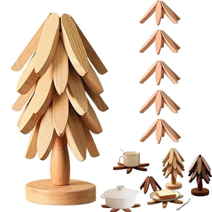 Catzon Wooden Tree Trivet Set Stackable Hot Pot Coasters-Burlywood5