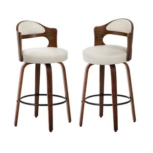 Oikiture 2x Bar Stools Swivel Counter Chair Shell Leather White