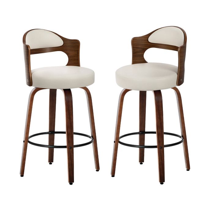 Oikiture 2x Bar Stools Swivel Counter Chair Shell Leather White
