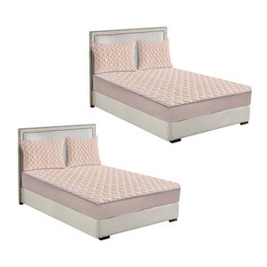 SOGA 2 Pack Beige King Clover Quilted Fleece Mattress Cover Sets with 4 Pillowcases