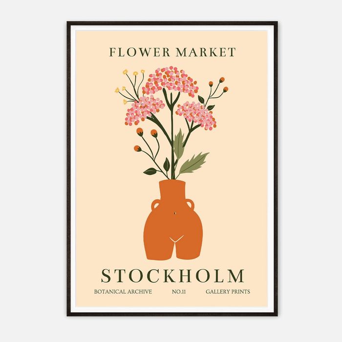 Galrie Scandinavian Botanical Art Print Stockholm Flower Market Decor, Black Frame, A4 21 x 30cm (8 x 12inch)
