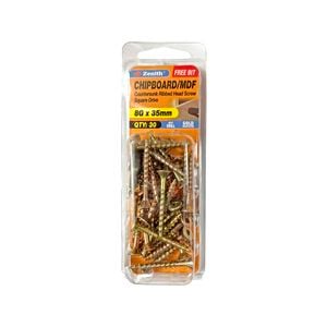 Zenith 8G x 35mm Gold Passivated Square Drive Chipboard Screw - 30 Pack