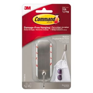 Command Medium Brushed Nickel Hook - 1 Pack