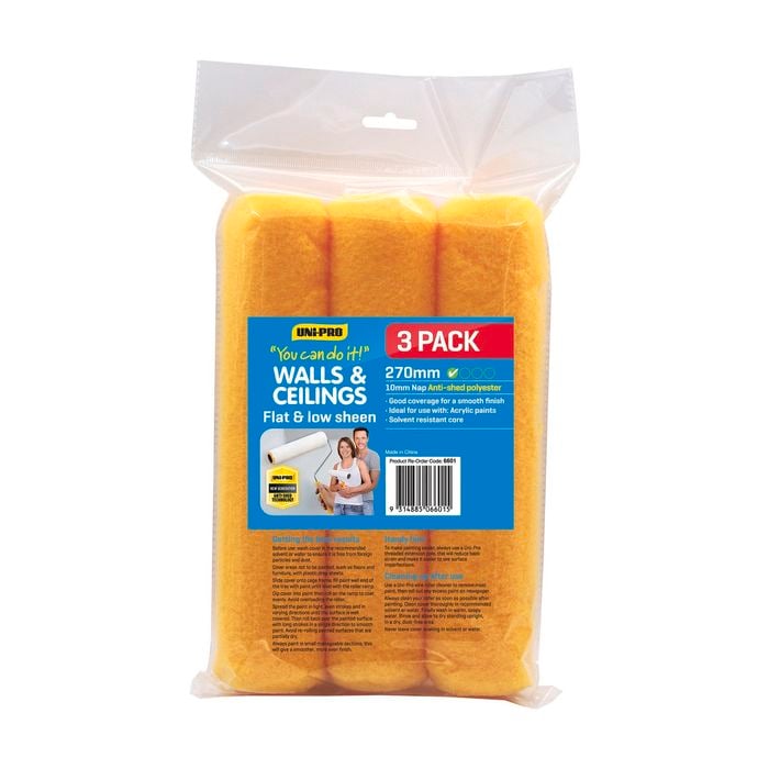 UNi-PRO 270mm You Can Do It Paint Roller Cover - 3 Pack 10mm Nap