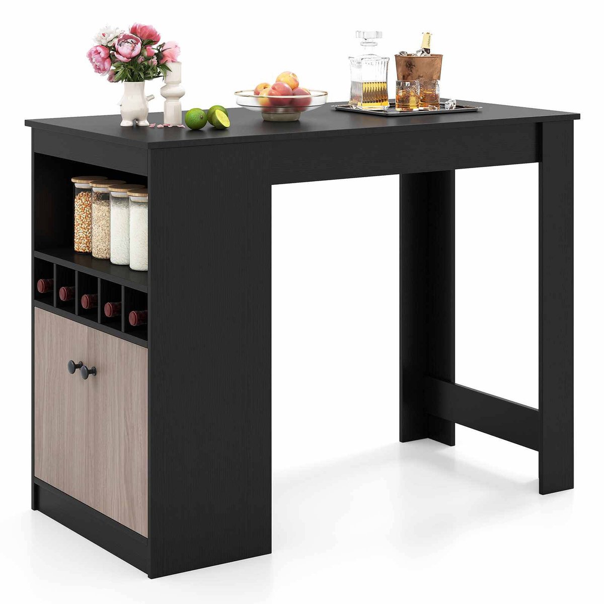 Costway 120cm Bar Table Kitchen Counter Dining Table Storage Cabinet Rack - Bunnings Australia