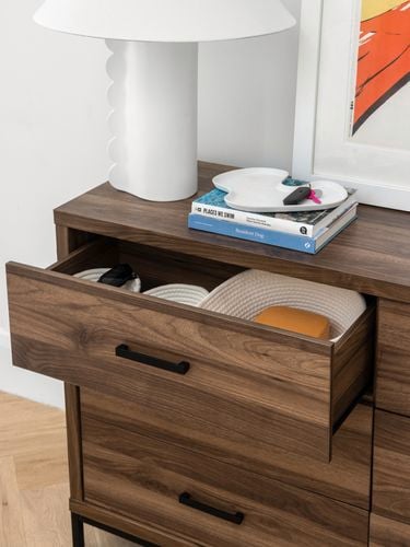 Groove Walnut Aubrey 6 Drawer Dresser with spacious drawers providing ample storage space