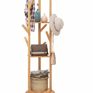Clothes Garment Coat Rack Stand Bamboo Hanger Bag Hat Hook Holder Tree Shelf AU
