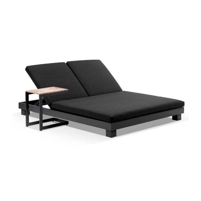 Santorini Aluminium Double Sun Lounge In Charcoal Side Table
