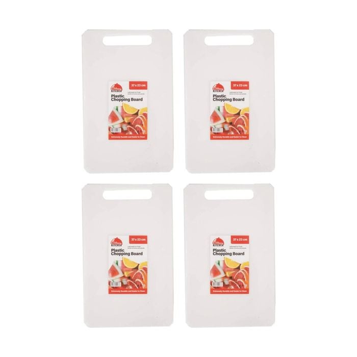 4PK Culinary Kitchen Plastic Rectangular Chopping Board 37x23cm White
