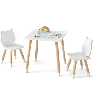Costway Kids Table Chairs Set Kitten Activity Desk White